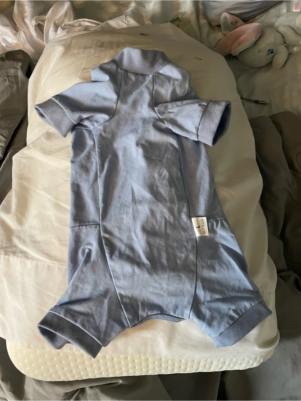 Baby Blue cat post surgery Short-Sleeve One-Piece